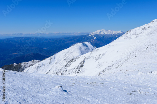 Mt.Ontake and Ridge line of the Central Japan Alps in winter in Nagano, Japan