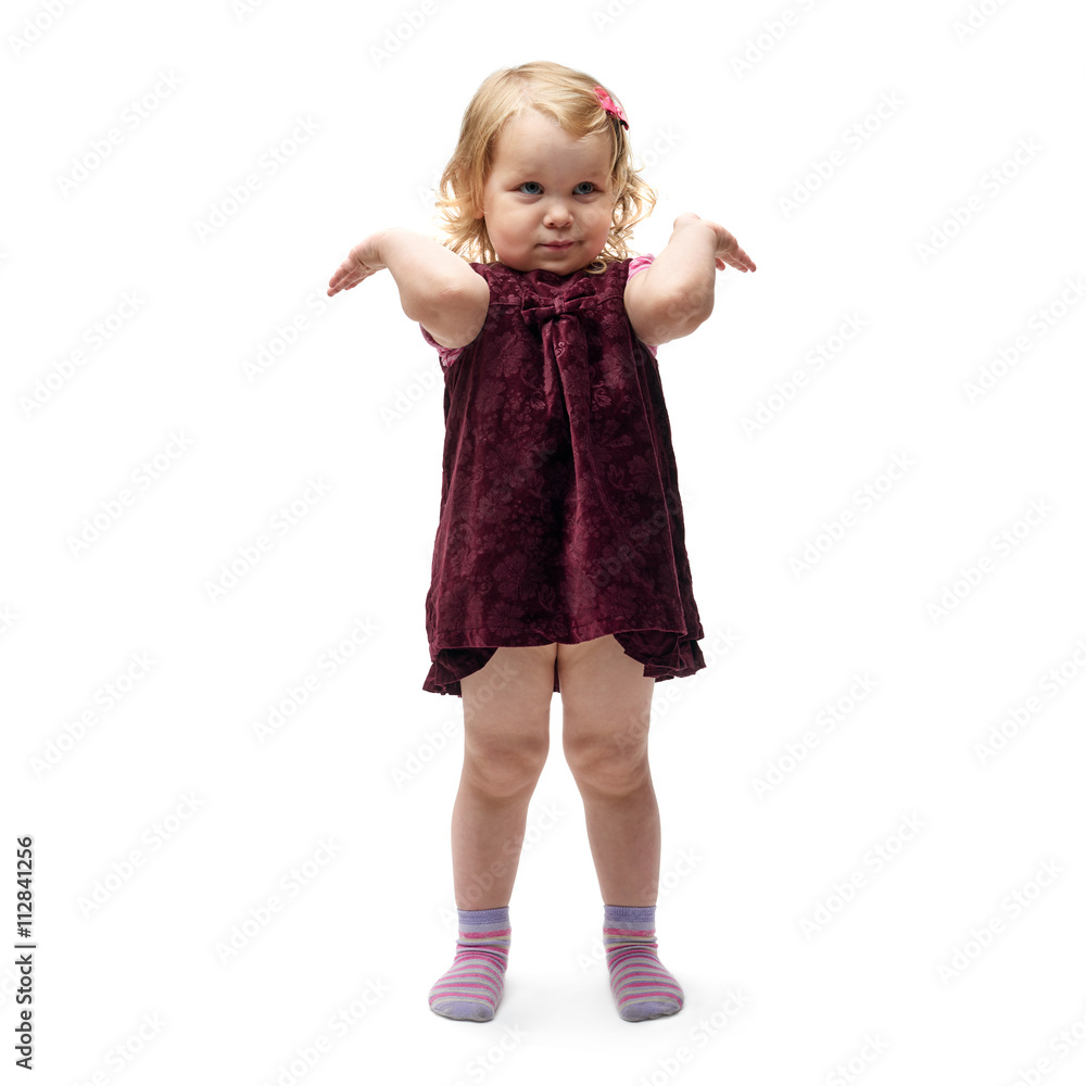 Young little girl standing over isolated white background Young little girl standing over isolated white background
