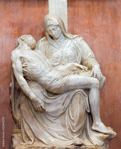 AVILA, SPAIN, APRIL - 18, 2016: The marble sculpture of Pieta by Juan Bautista Vazquez “el Viejo”, (1560), as the copy after Miguel Angel in Catedral de Cristo Salvador