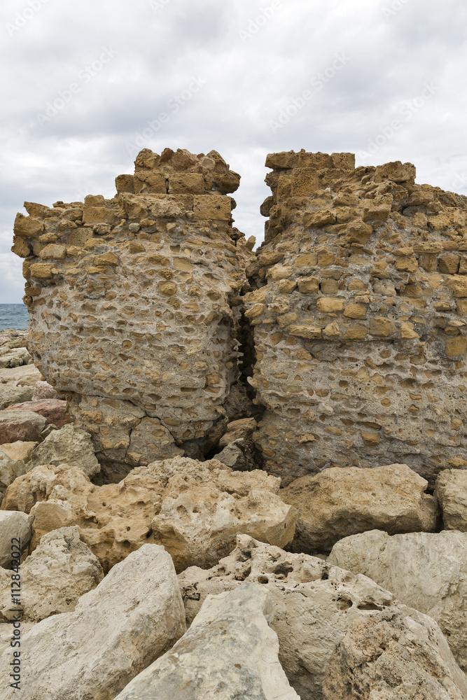 Ruins of Medieval fort wall in Paphos on Cyprus
