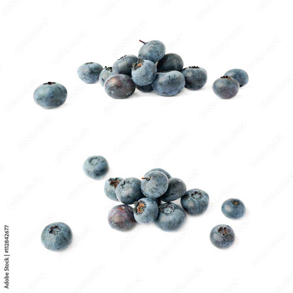 Set of Pile of Bilberry or blueberry over isolated white background Set of Pile of Bilberry or blueberry over isolated white background