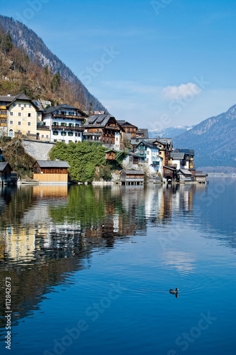 View of the Hallstatt from lake Hallstater See  Austria