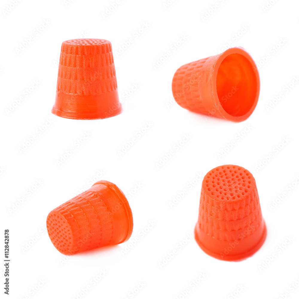 Set of Plastic thimble isolated over the white background Set of Plastic thimble isolated over the white background