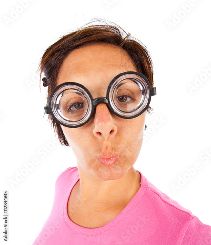 Tableau sur toile Woman with thick glasses