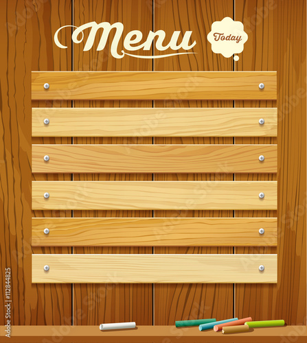 Menu wood board with pastel color design background, vector illustration