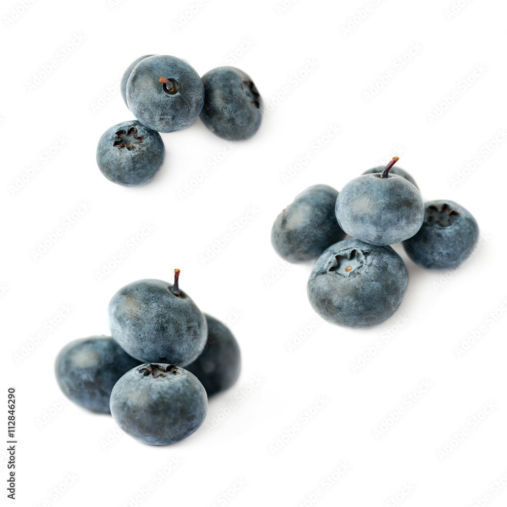 Set of Pile of Bilberry or blueberry over isolated white background Set of Pile of Bilberry or blueberry over isolated white background