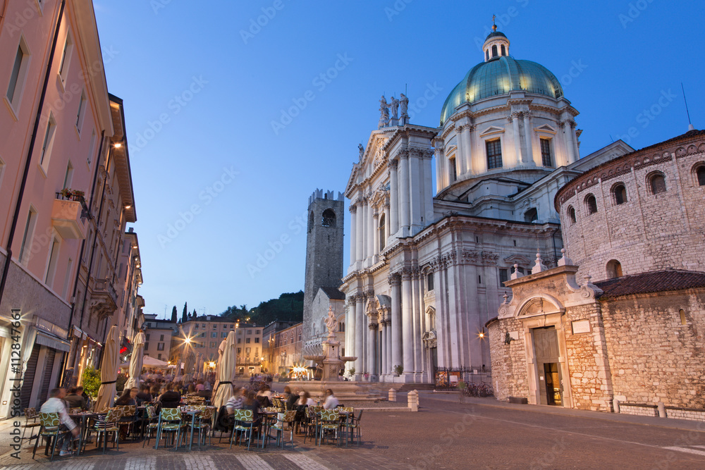 Brescia - The Dom at evening dusk (Duomo Nuovo and Duomo Vecchio).