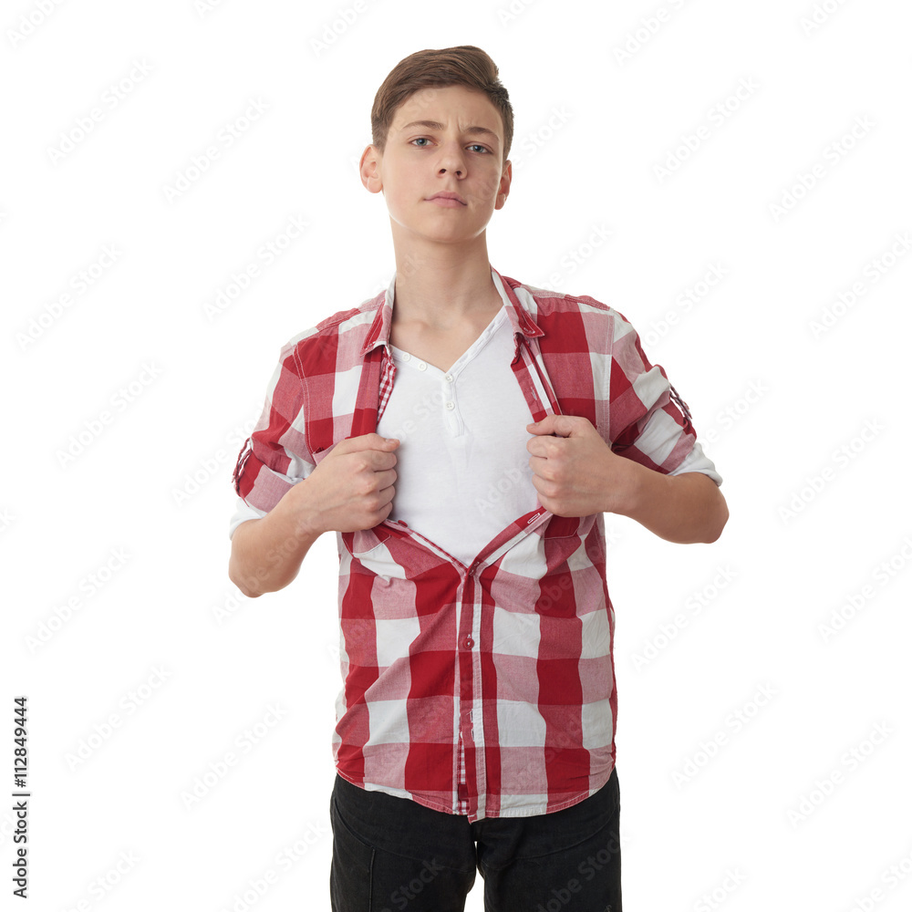 Cute teenager boy over white isolated background Cute teenager boy over white isolated background