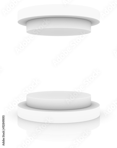 Empty white round podium with cap