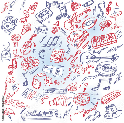 Telefongekritzel mit Musik und Instrumenten