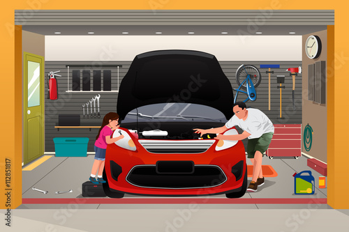 Father Daughter Repairing Car