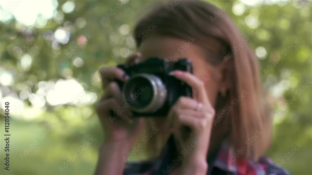 Beautiful young fit girl and then photographing. Slow motion Beautiful young fit girl and then photographing. Slow motion
