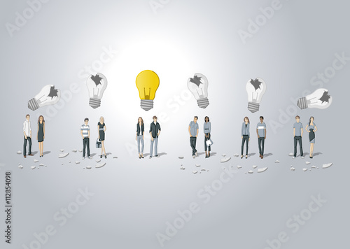 Business people thinking. Light bulb idea.