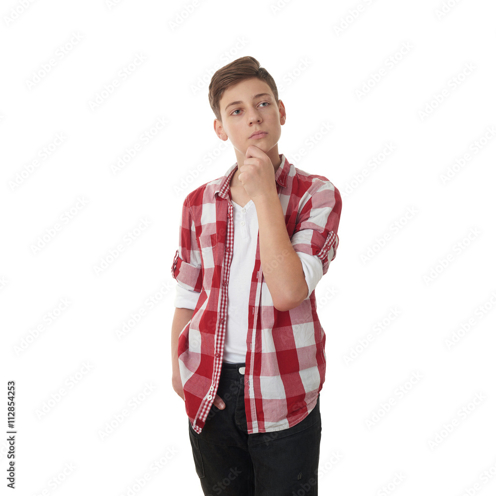 Cute teenager boy over white isolated background Cute teenager boy over white isolated background