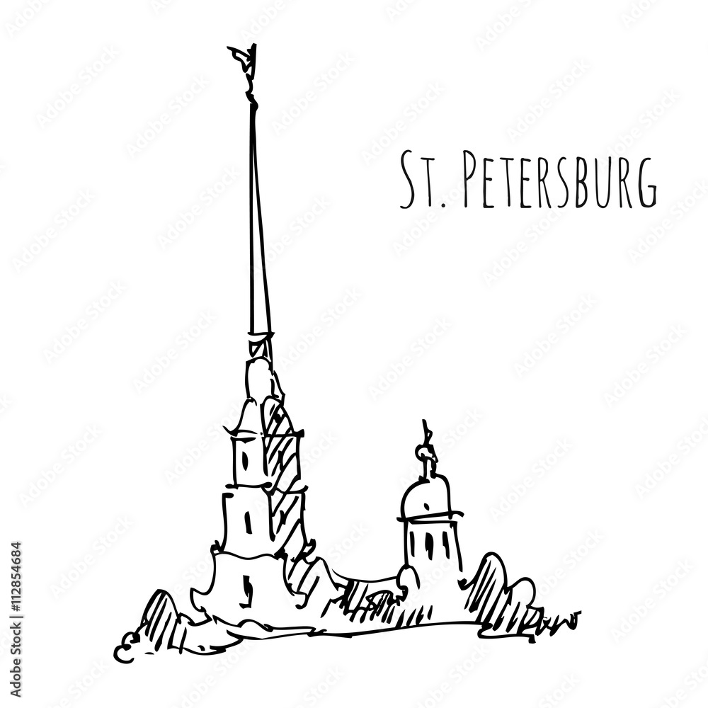 St. Petersburg architectural monuments, travel sketches, line drawing