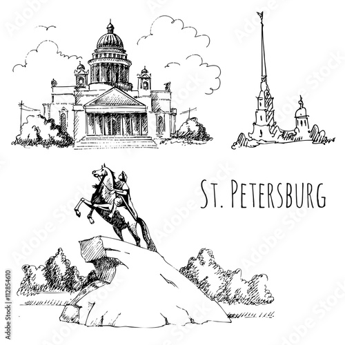 St. Petersburg architectural monuments, travel sketches, line drawing