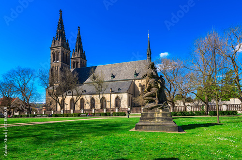 Neo Gothic Basilica of St Peter and St Paul in Vysehrad fortress in Prague, Czech Republic