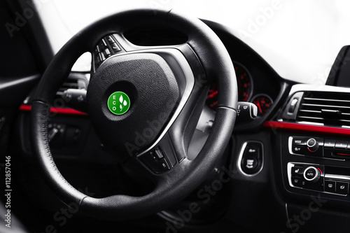 Steering wheel of eco car.Concept of alternative eco energy