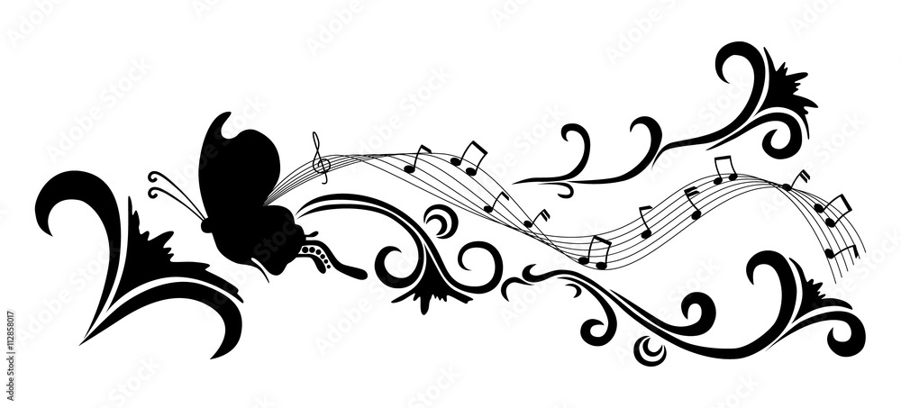 Doodle vector black abstract flowers and butterfly Doodle vector black abstract flowers and butterfly