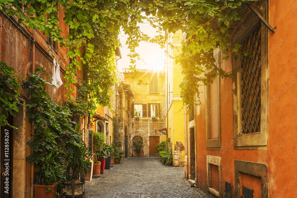 Fototapeta premium Stara ulica w Trastevere w Rzymie