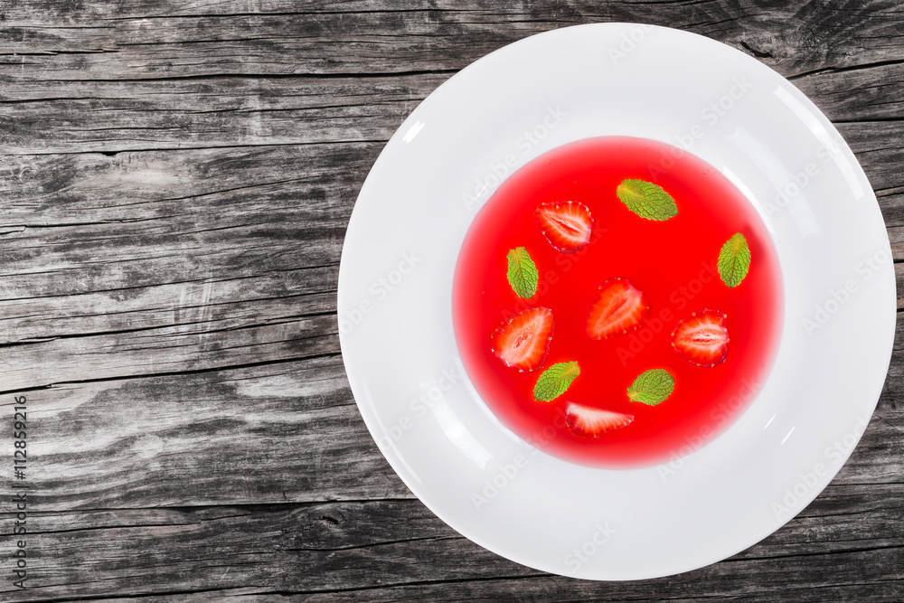 Chilled Strawberry Soup with pieces of strawberries Chilled Strawberry Soup with pieces of strawberries