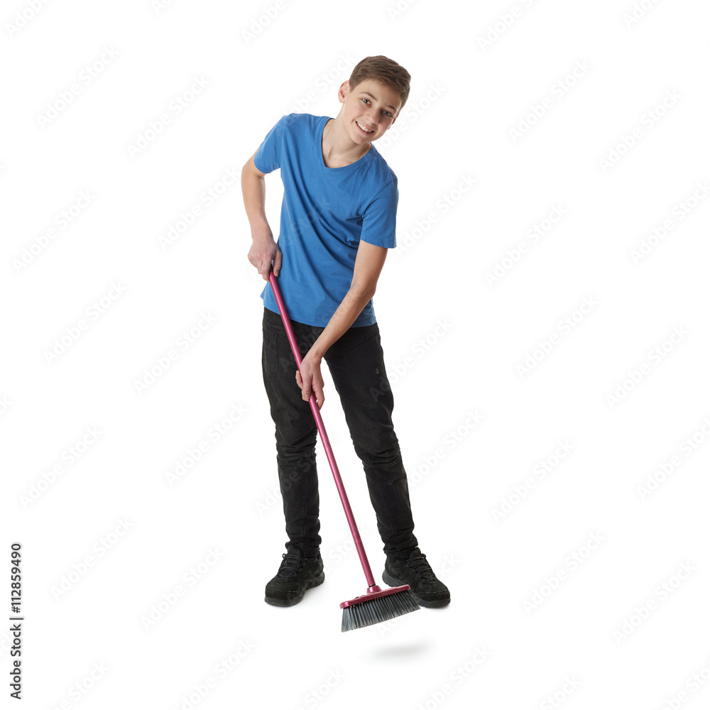 Naklejka premium Cute teenager boy over white isolated background