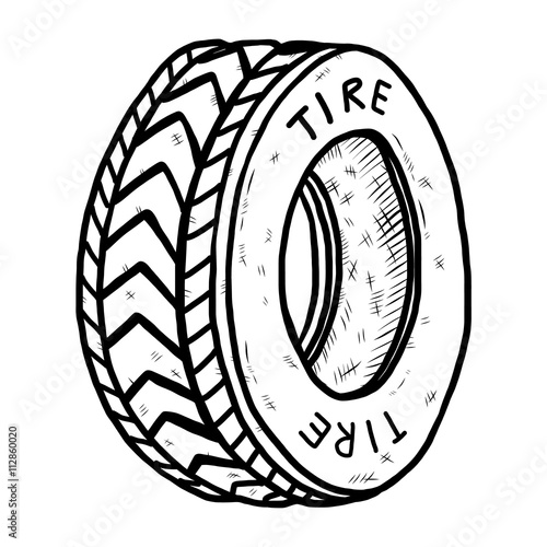 old tire / cartoon vector and illustration, black and white, hand drawn, sketch style, isolated on white background.