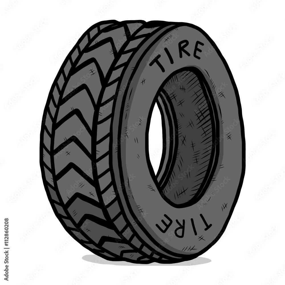 Tire Cartoon Vector And Illustration Hand Drawn Style Isolated On White Background Stock