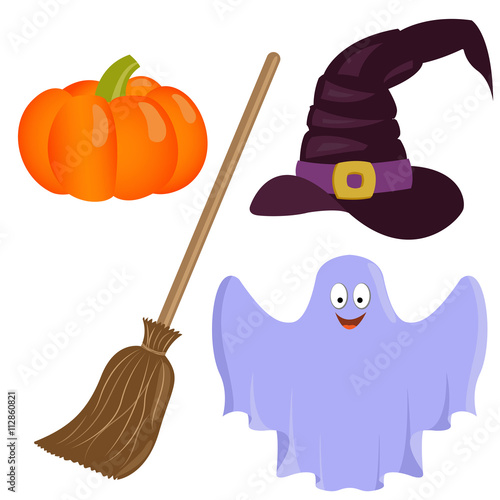 Set of Colorful Halloween Icons. Vector Illustration.