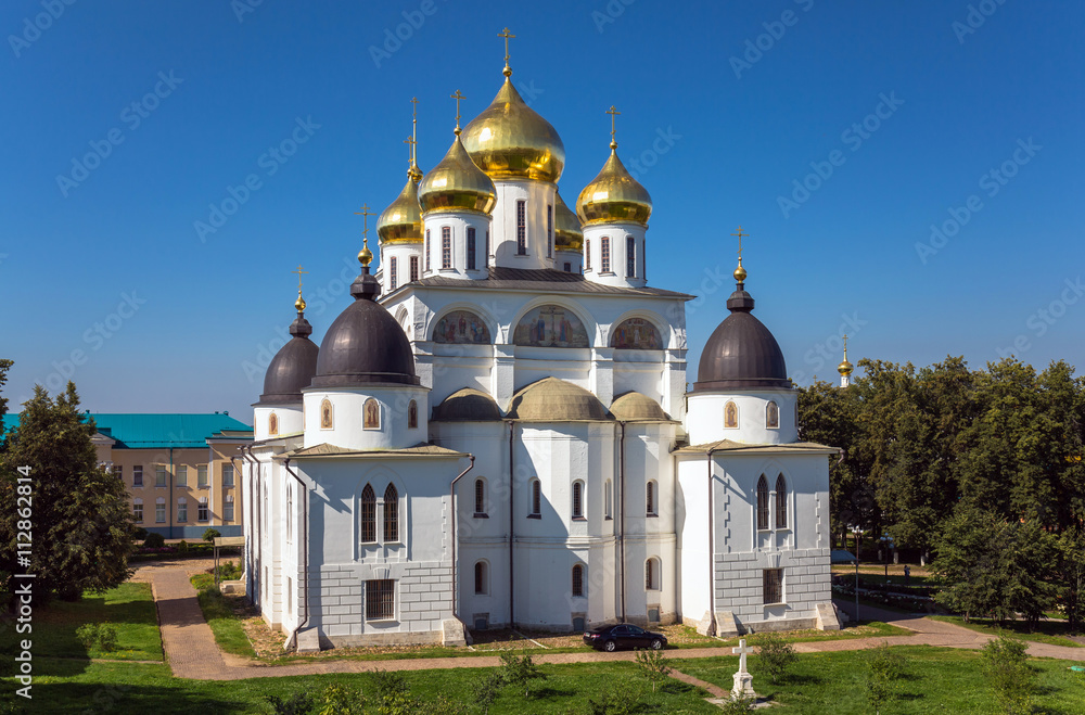 Shining cupola of orthodox monastery in summer day