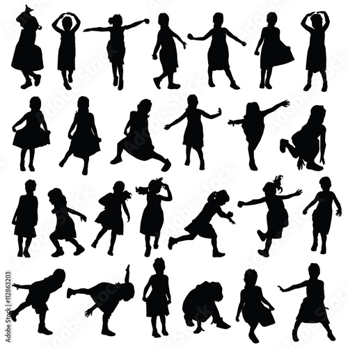 child happy in various pose silhouette illustration