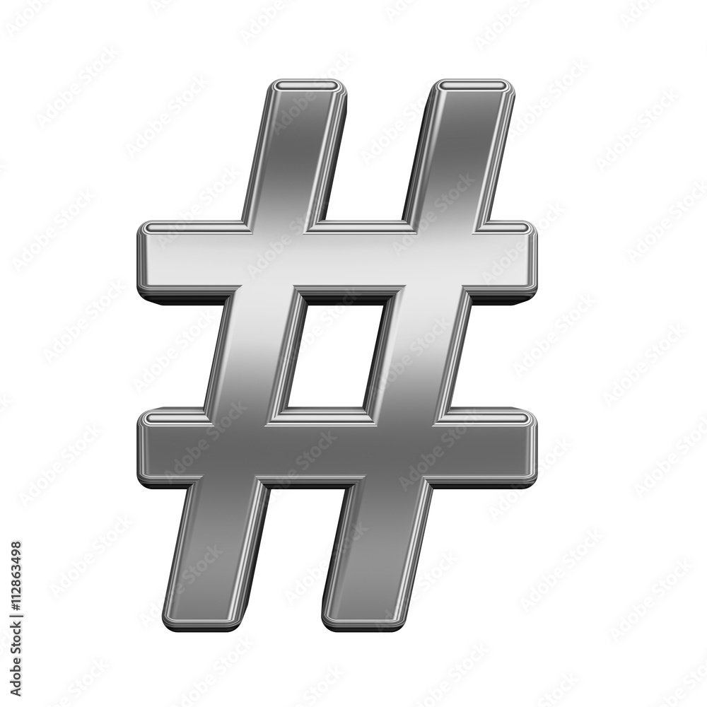 Obraz premium Number mark from titanium alphabet set, isolated on white. 3D illustration.