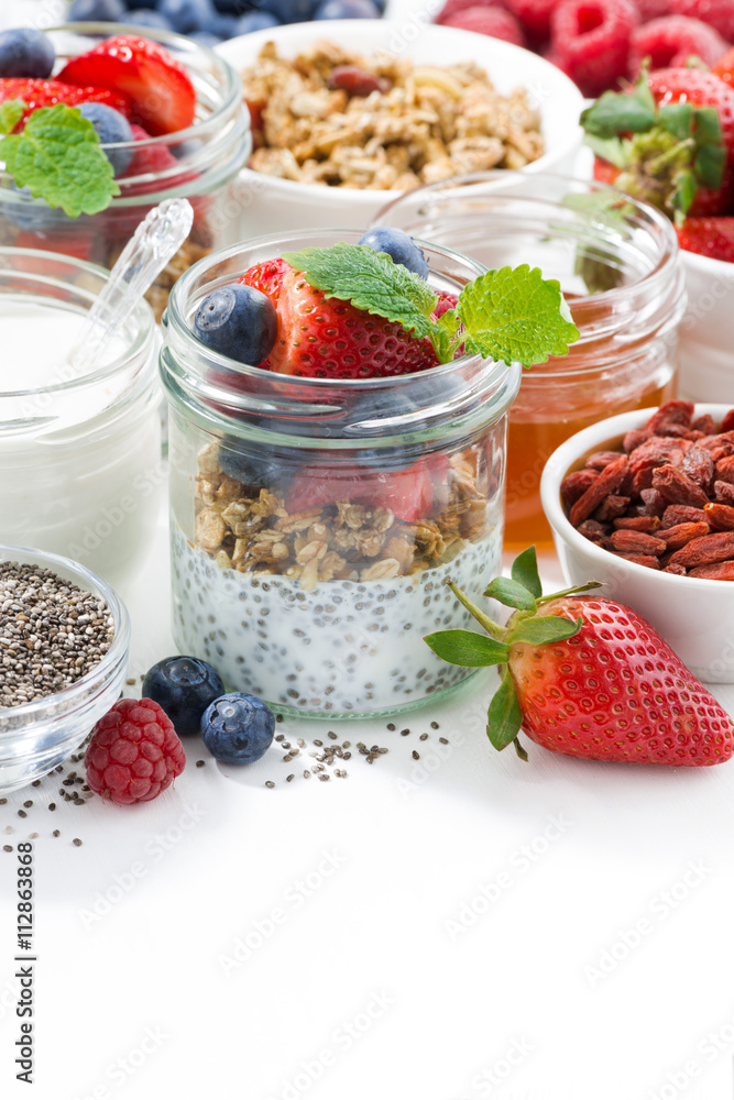 Breakfast in a jar, chia with berries and oat flakes Breakfast in a jar, chia with berries and oat flakes