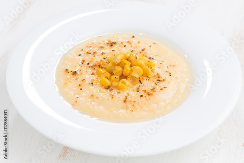 corn soup in plate, closeup