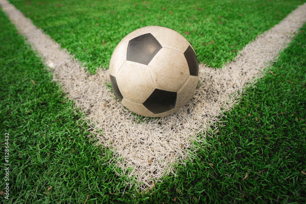 soccer ball on corner soccer field soccer ball on corner soccer field