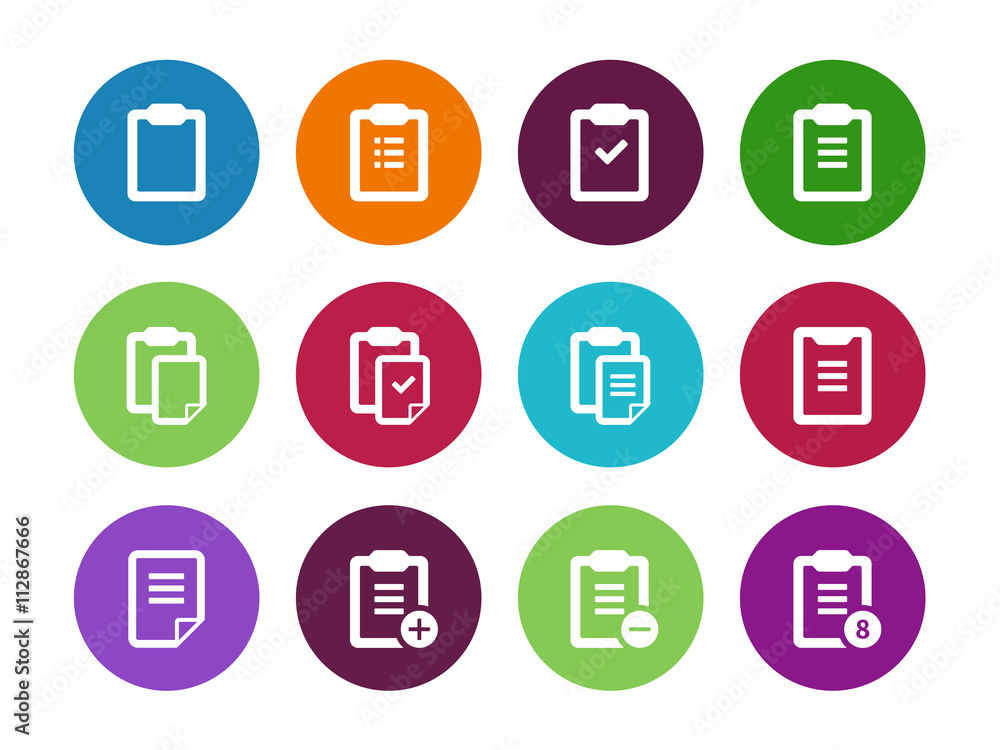 Clipboard circle icons on white background. Clipboard circle icons on white background.