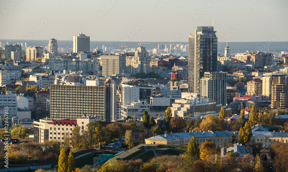 Naklejka premium Kiev city business view, panorama Kiev, Ukraine