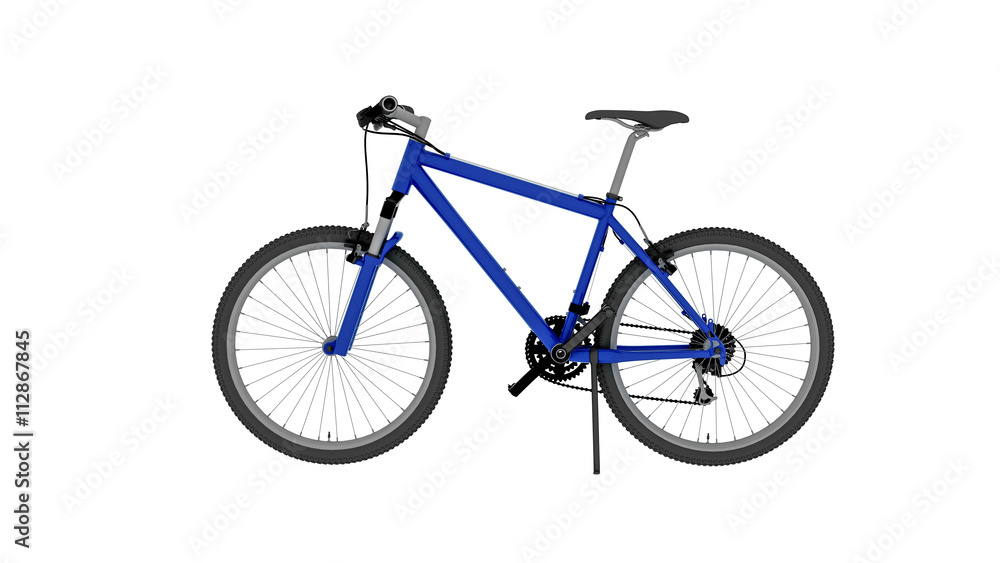 Bicycle, blue bike isolated on white background, side view
