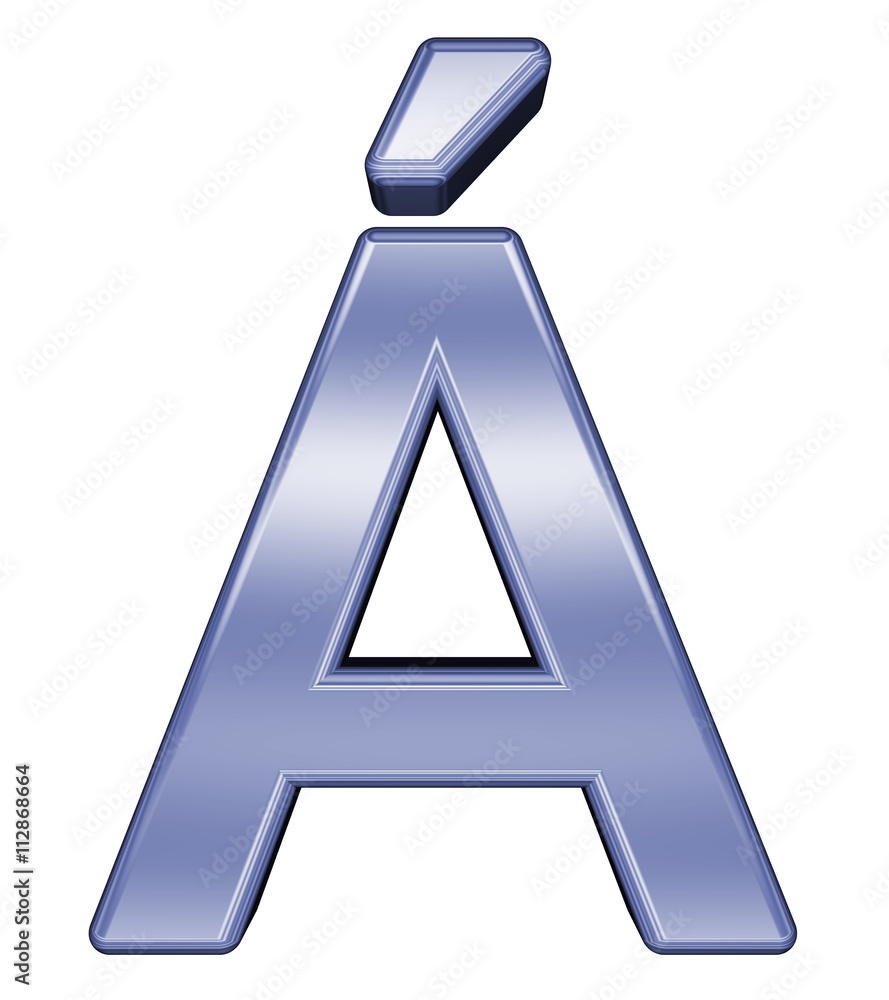 One letter from shiny blue alphabet set, isolated on white. 3D illustration. One letter from shiny blue alphabet set, isolated on white. 3D illustration.