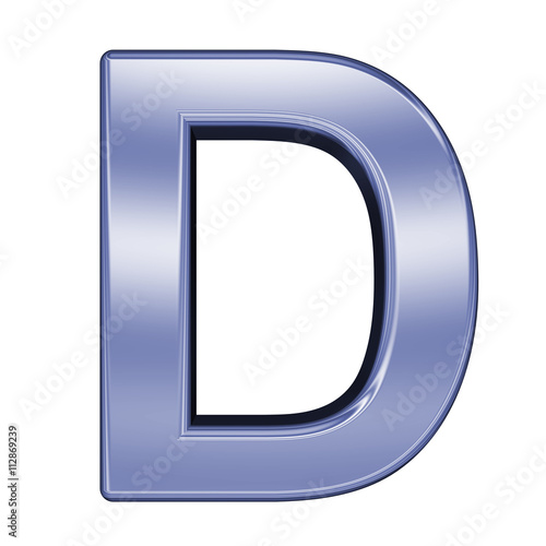 One letter from shiny blue alphabet set, isolated on white. 3D illustration.