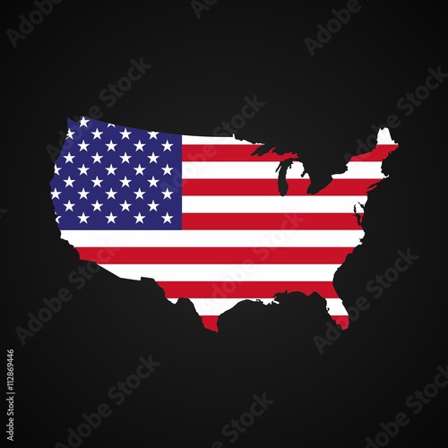 United states of America map with the flag inside. Silhouette usa map and flag on dark background.