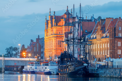 Gdansk. Central embankment at night.