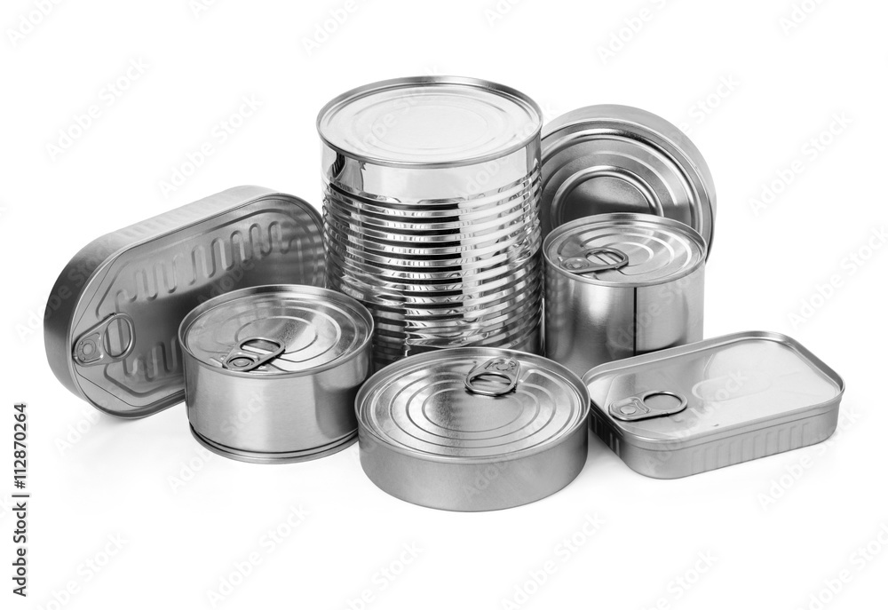metal cans on a white metal cans on a white