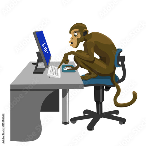 Stupid monkey with computer photo