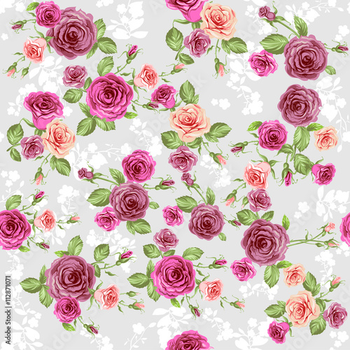 Wallpaper Mural Floral pattern on pastel peach background Torontodigital.ca