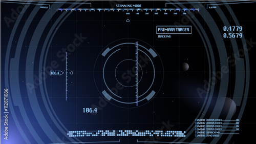 Computer panel of human space ship design. Vector. Background and UI graphics on different layers