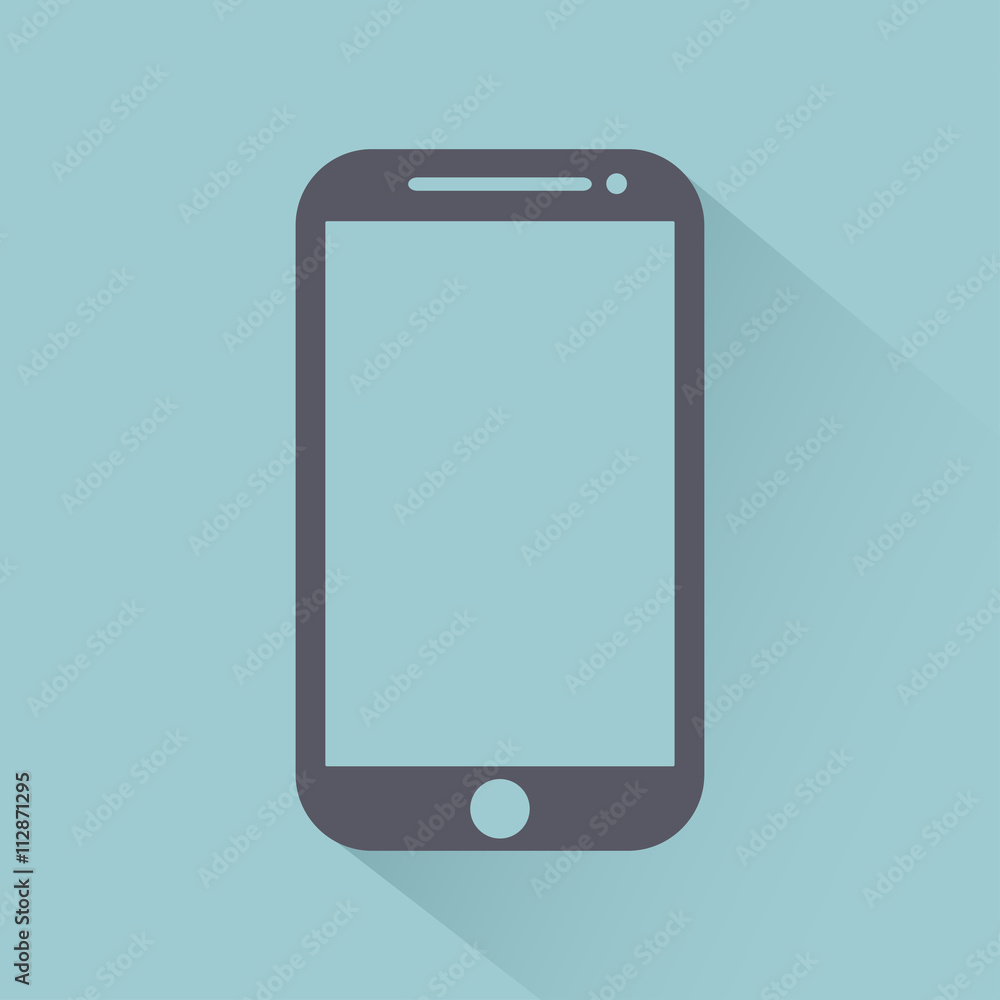 Mobile phone flat style icon with shadow, gadget isolated on light background, vector illustration for web design Mobile phone flat style icon with shadow, gadget isolated on light background, vector illustration for web design