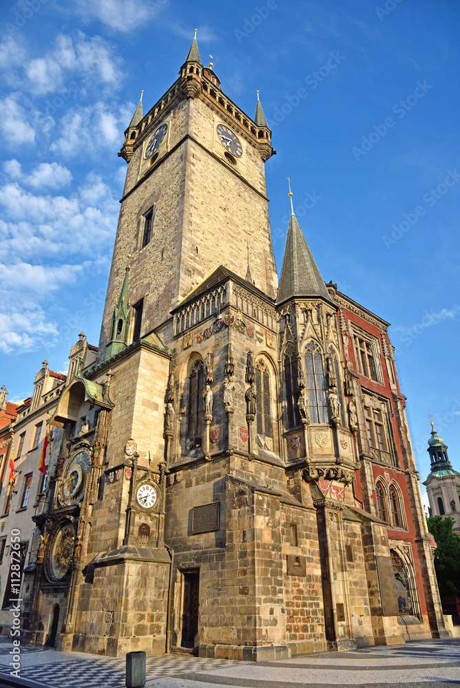 Beautiful landscape with clock tower and Astronomical Clock (Orl