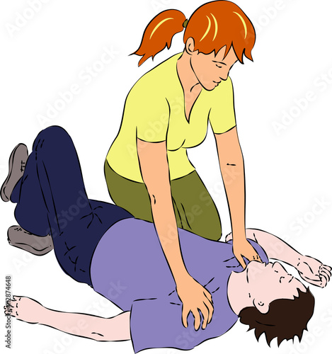 First aid - woman near man unconscious