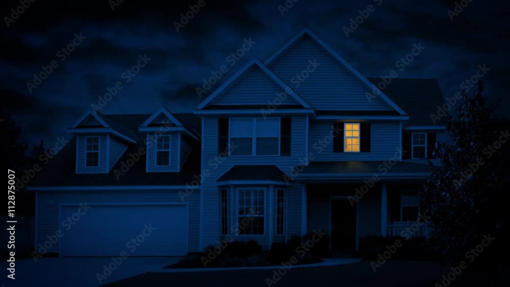 Person Turns On Light In House At Night Person Turns On Light In House At Night